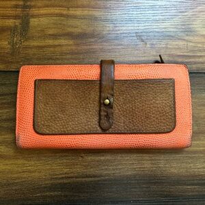 Madewell Orange and Brown Checkbook Leather Wallet